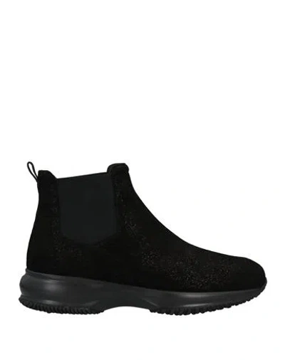 Hogan Woman Ankle Boots Black Size 5 Leather, Elastic Fibres