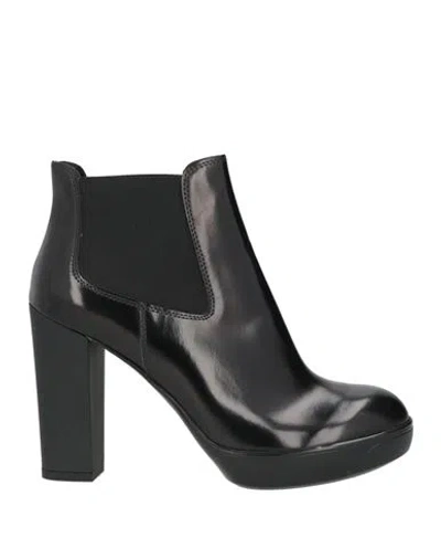 Hogan Woman Ankle Boots Black Size 8 Leather, Textile Fibers