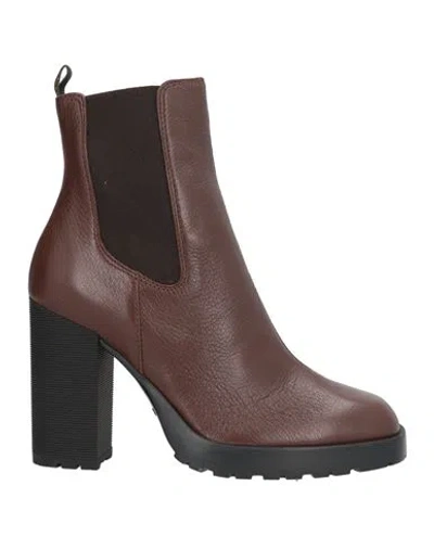 HOGAN HOGAN WOMAN ANKLE BOOTS BROWN SIZE 8 LEATHER, TEXTILE FIBERS
