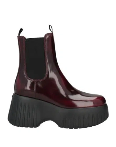 Hogan Woman Ankle Boots Burgundy Size 8 Leather In Red