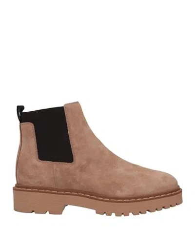 Hogan Woman Ankle Boots Camel Size 6 Soft Leather, Textile Fibers In Beige