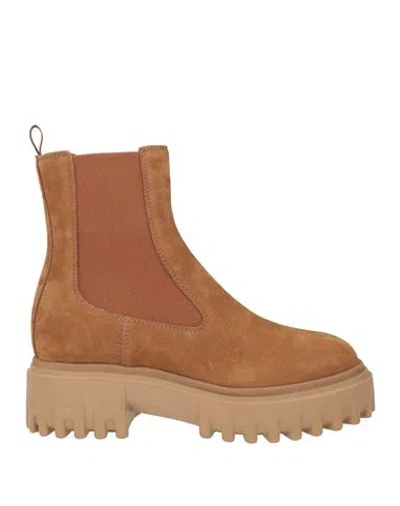 Hogan Woman Ankle Boots Camel Size 9.5 Leather In Beige