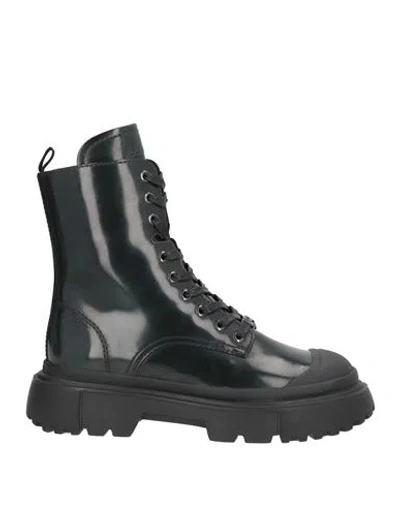 Hogan Woman Ankle Boots Dark Green Size 5.5 Leather In Black