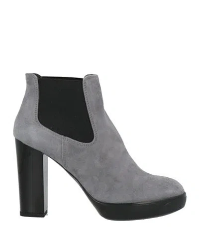 Hogan Woman Ankle Boots Grey Size 10 Leather, Textile Fibers In Gray