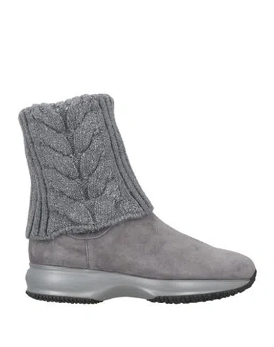 Hogan Woman Ankle Boots Grey Size 6 Textile Fibers, Leather In Gray