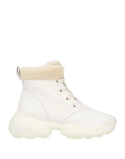 Hogan Woman Ankle Boots Ivory Size 4.5 Leather, Textile Fibers In White