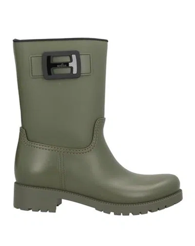 Hogan Woman Ankle Boots Military Green Size 8 Textile Fibers