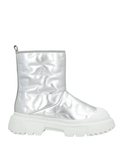 Hogan Woman Ankle Boots Silver Size 8 Leather