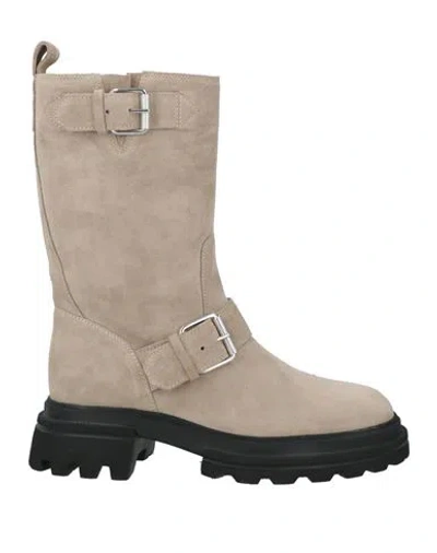 Hogan Woman Ankle Boots Taupe Size 8 Leather In Gray