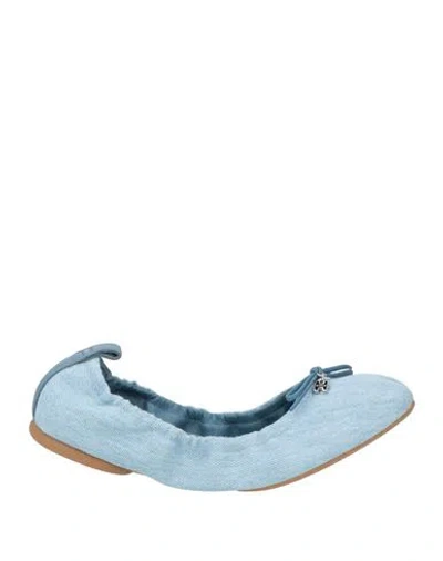 Hogan Woman Ballet Flats Blue Size 8 Textile Fibers