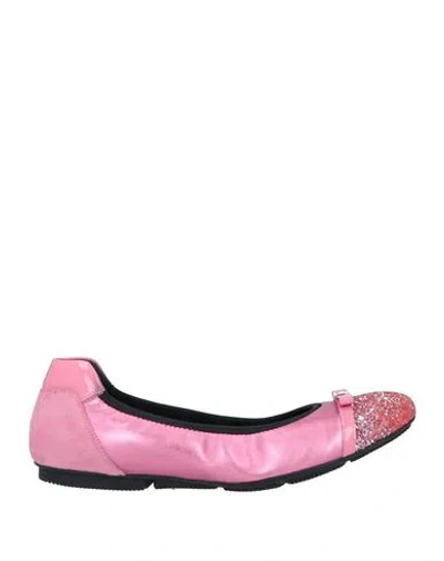 Hogan Woman Ballet Flats Pink Size 8.5 Soft Leather, Textile Fibers