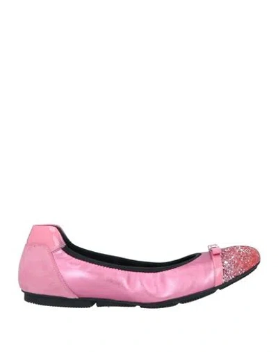 Hogan Woman Ballet Flats Pink Size 8.5 Soft Leather, Textile Fibers In Pink