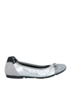 Hogan Woman Ballet Flats Silver Size 5 Leather, Textile Fibers In Silver