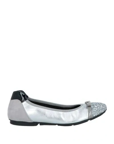 Hogan Woman Ballet Flats Silver Size 5 Leather, Textile Fibers
