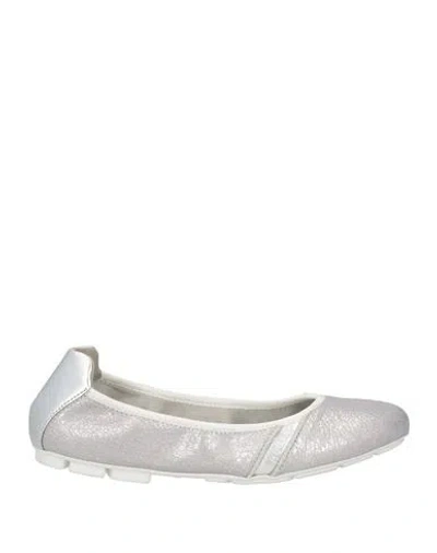 Hogan Woman Ballet Flats Silver Size 8 Leather, Textile Fibers
