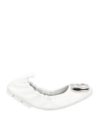 Hogan Woman Ballet Flats White Size 8 Leather