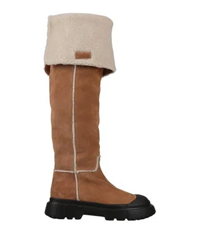 Hogan Woman Boot Camel Size 7 Leather, Textile Fibers In Beige