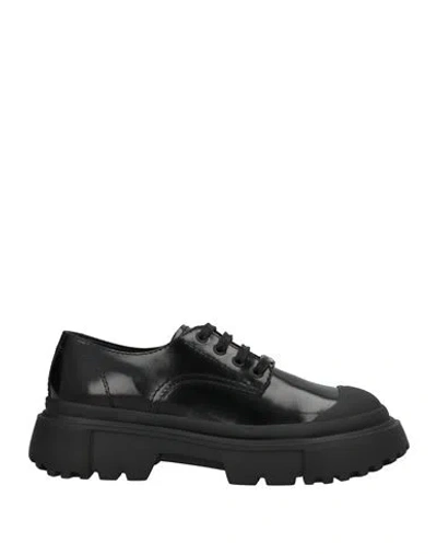Hogan Woman Lace-up Shoes Black Size 9 Soft Leather