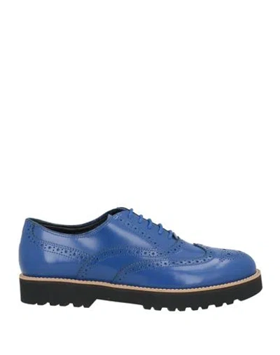 Hogan Woman Lace-up Shoes Bright Blue Size 7 Leather