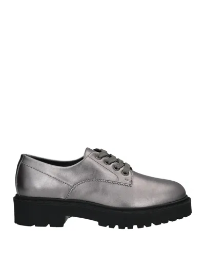 Hogan Woman Lace-up Shoes Lead Size 5.5 Soft Leather In Gray