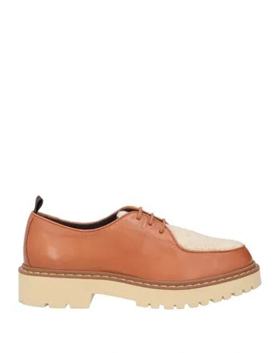 Hogan Woman Lace-up Shoes Tan Size 6.5 Leather, Textile Fibers