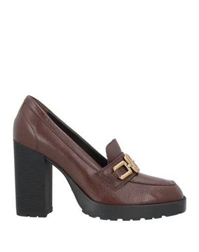 Hogan Woman Loafers Brown Size 10 Leather