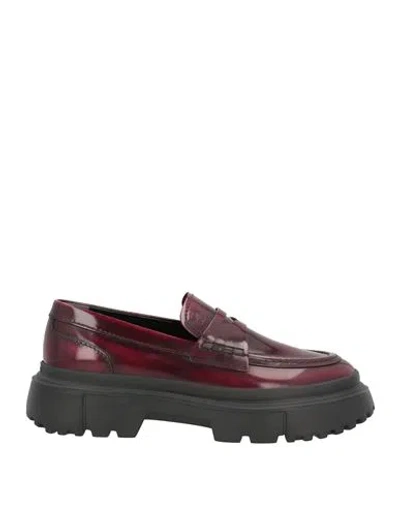 Hogan Woman Loafers Burgundy Size 6 Leather In Red