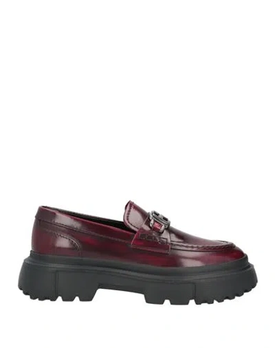Hogan Woman Loafers Burgundy Size 6.5 Leather In Red
