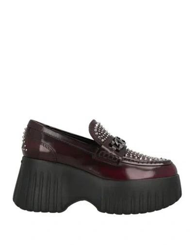 Hogan Woman Loafers Burgundy Size 8 Leather