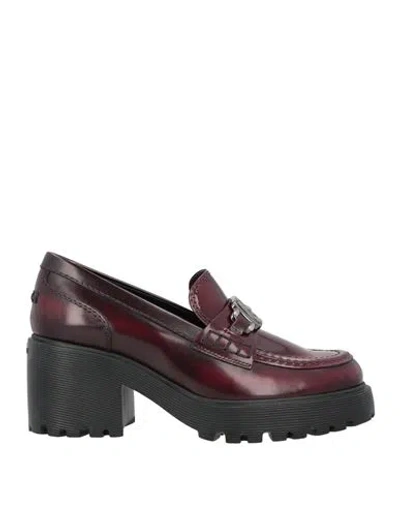Hogan Woman Loafers Burgundy Size 8 Leather In Red