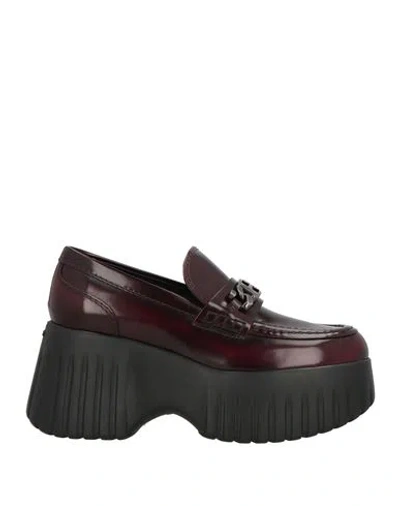 Hogan Woman Loafers Burgundy Size 8 Leather In Red