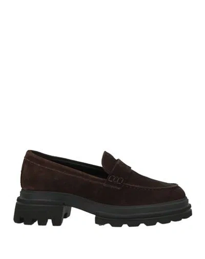Hogan Woman Loafers Dark Brown Size 8 Leather