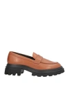 Hogan Round Toe Brown Leather Moccasin With Soft Insole And Eva Sole In Brown