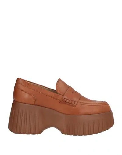 Hogan Woman Loafers Tan Size 9 Leather In Orange