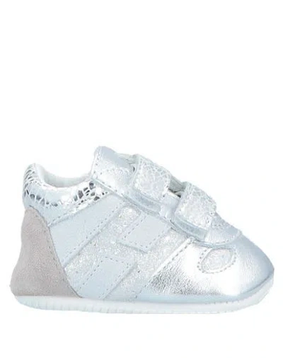Hogan Woman Newborn Shoes Silver Size 4c Soft Leather, Textile Fibers