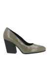 Hogan Woman Pumps Sage Green Size 11 Soft Leather In Gray