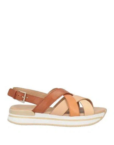 Hogan Woman Sandals Beige Size 8 Leather In Brown