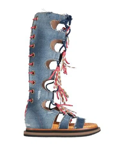 Hogan Woman Sandals Blue Size 8 Textile Fibers