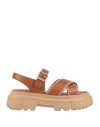Hogan Round-head Cross Sandals In Brown