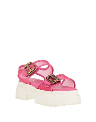Hogan Woman Sandals Fuchsia Size 8 Leather, Textile Fibers In Pink