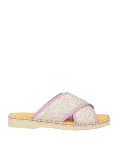 Hogan Woman Sandals Ivory Size 7.5 Leather, Natural Raffia In Multi