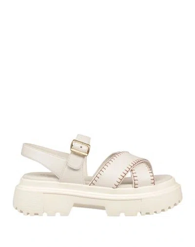 Hogan Woman Sandals Off White Size 6.5 Leather In Off White
