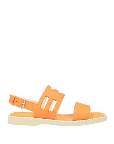 Hogan Woman Sandals Orange Size 9 Leather
