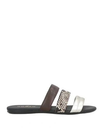 Hogan Woman Sandals Platinum Size 7 Leather