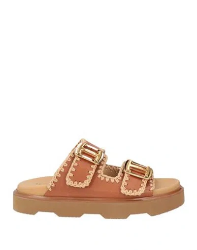 Hogan Woman Sandals Tan Size 7 Leather In Brown