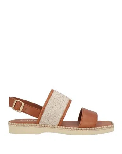 Hogan Woman Sandals Tan Size 8 Leather, Textile Fibers In Brown