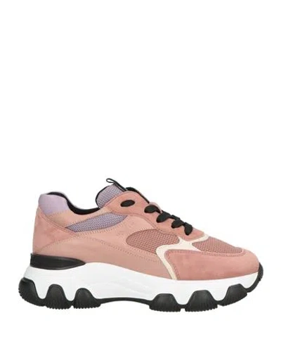 Hogan Woman Sneakers Antique Rose Size 5.5 Soft Leather, Textile Fibers In Pink