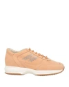 Hogan Woman Sneakers Apricot Size 10 Soft Leather, Textile Fibers In Orange