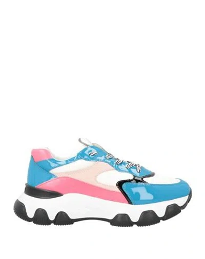 Hogan Woman Sneakers Azure Size 7 Leather, Textile Fibers In Blue