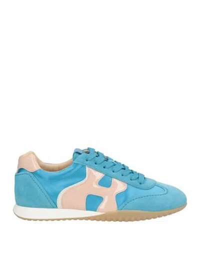 Hogan Woman Sneakers Azure Size 8 Leather, Textile Fibers In Blue